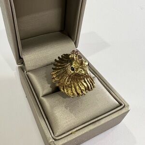 Gold Rooster Head Ring with Purple Accents